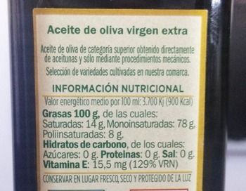 contraetiqueta de un aceite de oliva virgen extra de Oleoestepa