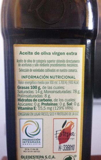 contraetiqueta de un aceite de oliva virgen extra de Oleoestepa